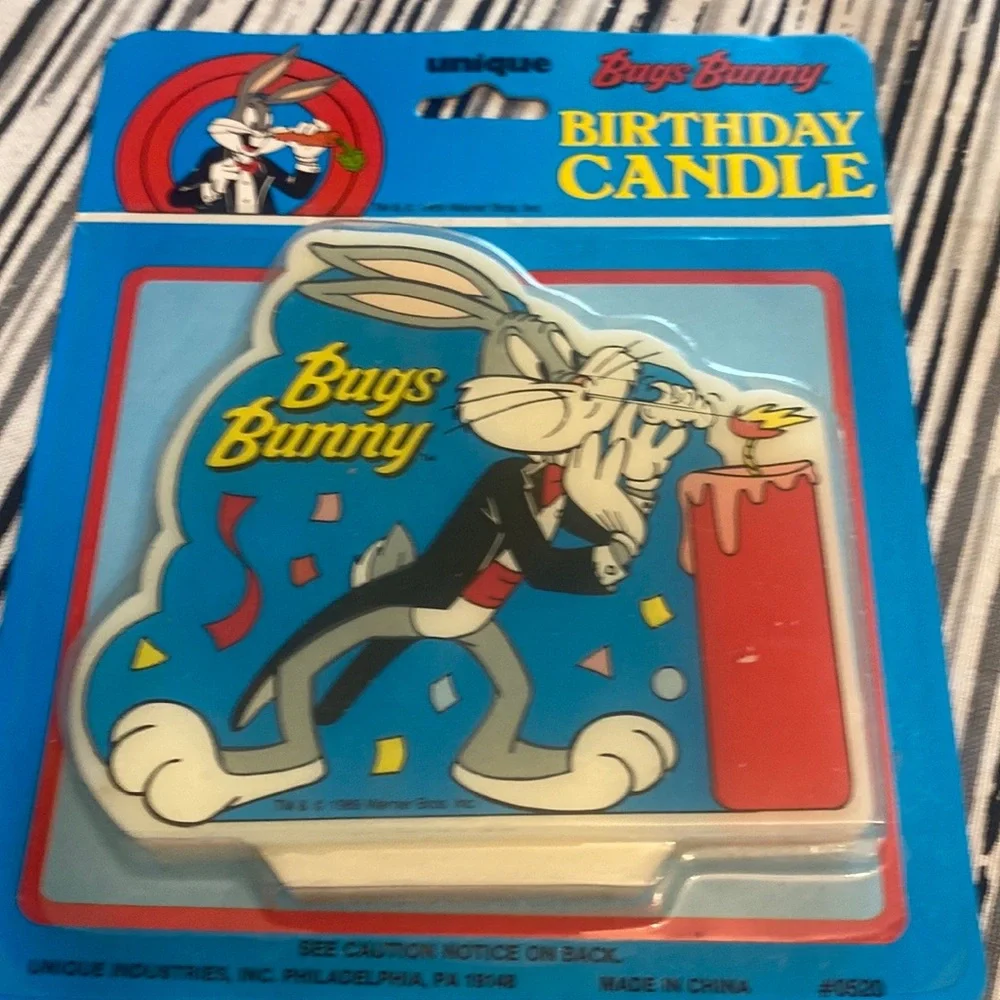 Vintage Bugs Bunny 1989 Looney Tunes Birthday Candle Retro 4.5”x4.5” New